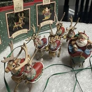 Collectors Hallmark 1992 Santa& His Reindeer Ornament Set W Original Boxes